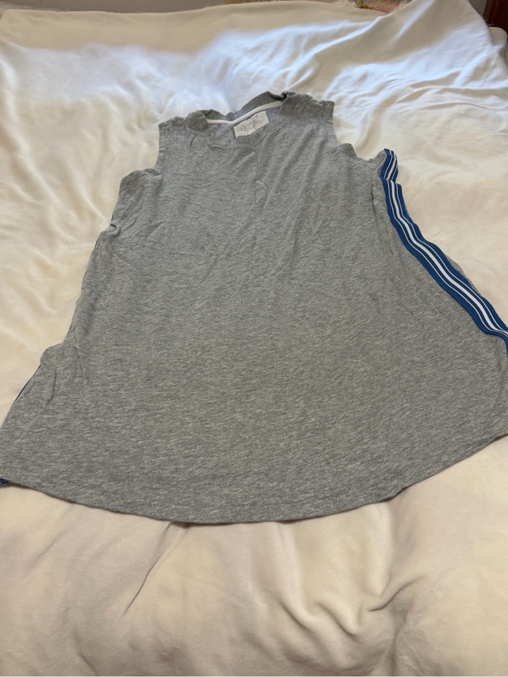 Grey State Sleeveless Tank Dress with Blue Stripe Side Detail Cotton Women’s Sml